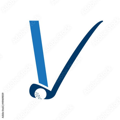 Initial Letter V Hockey Logo Concept With Hockey Stick Symbol Vector Template
