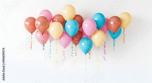 Colorful Balloons Floating on White Background for Celebration