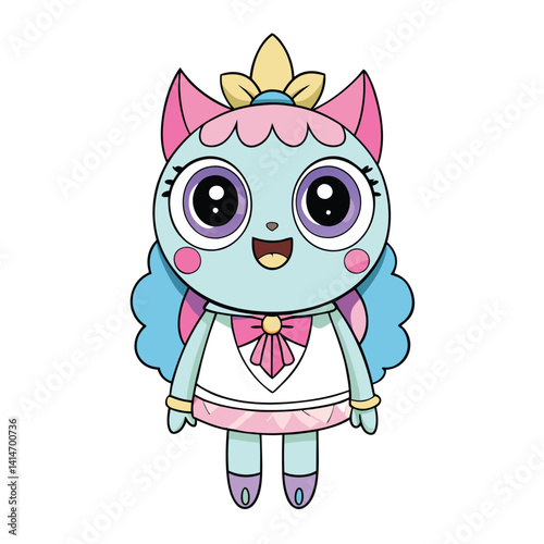 Cute Cartoon Cat Girl in Kawaii Style