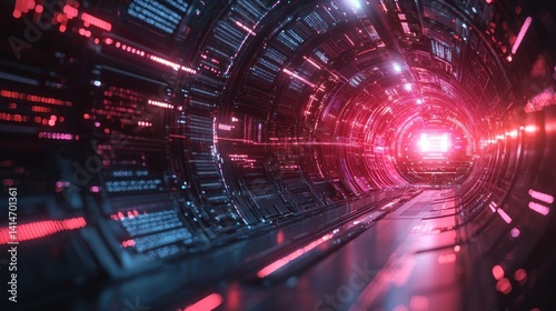 Futuristic tunnel with glowing panels