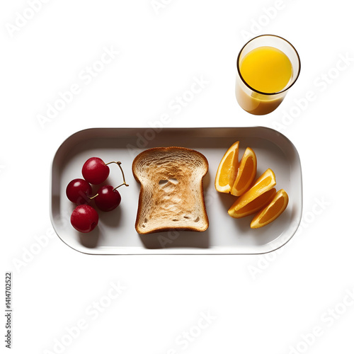 A Simple Yet Delightful Breakfast Toast, Oranges, Plums, and Juice photo