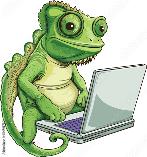 green dragon with laptop