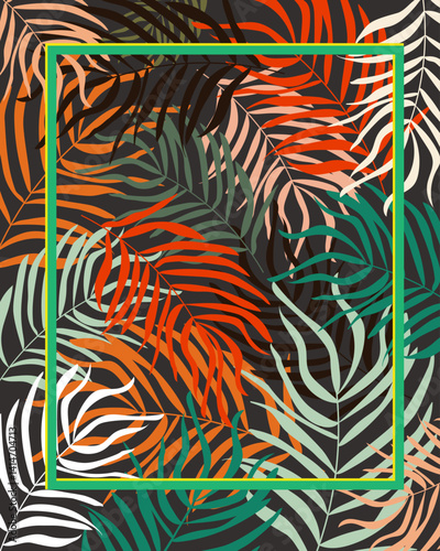 bright background image jungle, zebra. fern leaves for background, colorful leaves, inside jungle thickets, image for background. screensavers, packaging covers, hand drawn illustration