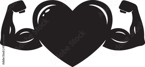 Healthy and strong heart solid icon, Gym concept, strong health sign on white background, heart with muscle arms icon in glyph style mobile concept web design.