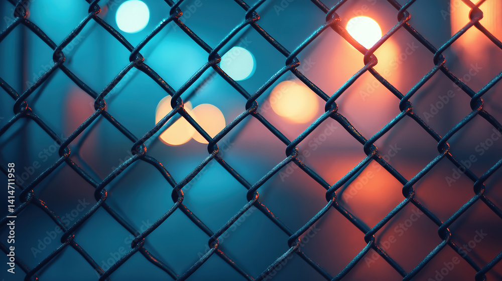 Fototapeta premium Server room with a security fence in focus against a blurred background emphasizing tech safety