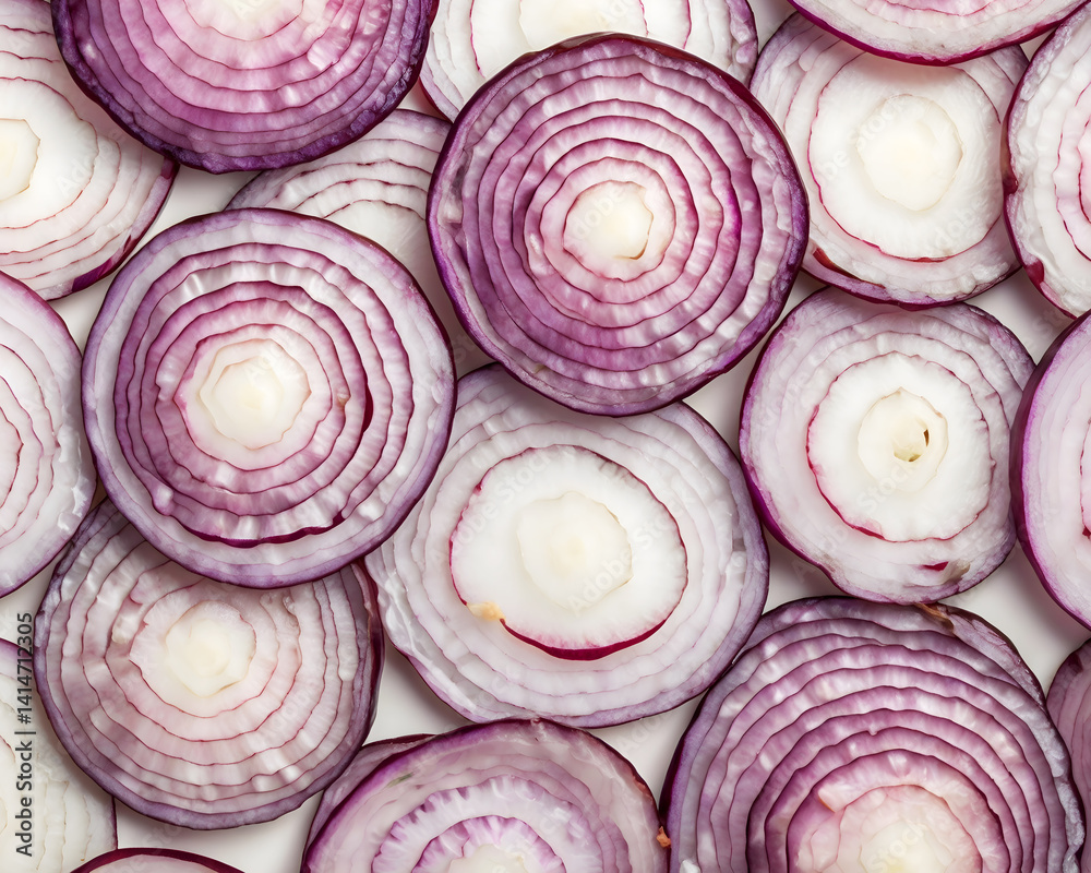 Fototapeta premium a multiple thinly sliced red onions pattern