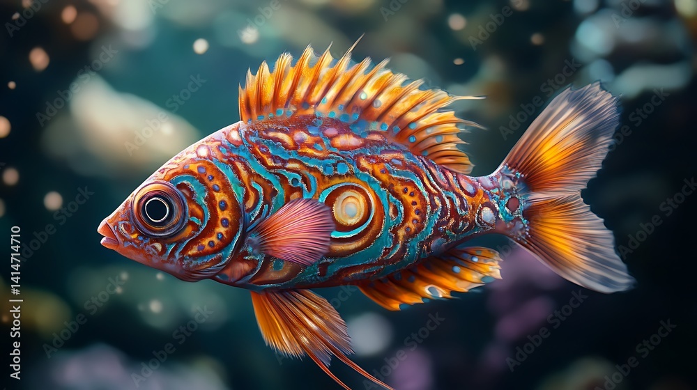 Stunning fish with vibrant patterns swimming in deep water Stunning fish with vibrant patterns swimming in deep water