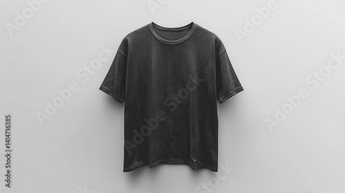 Washed black t shirt on light gray background casual garment apparel fashion design mockup template studio shot for online store