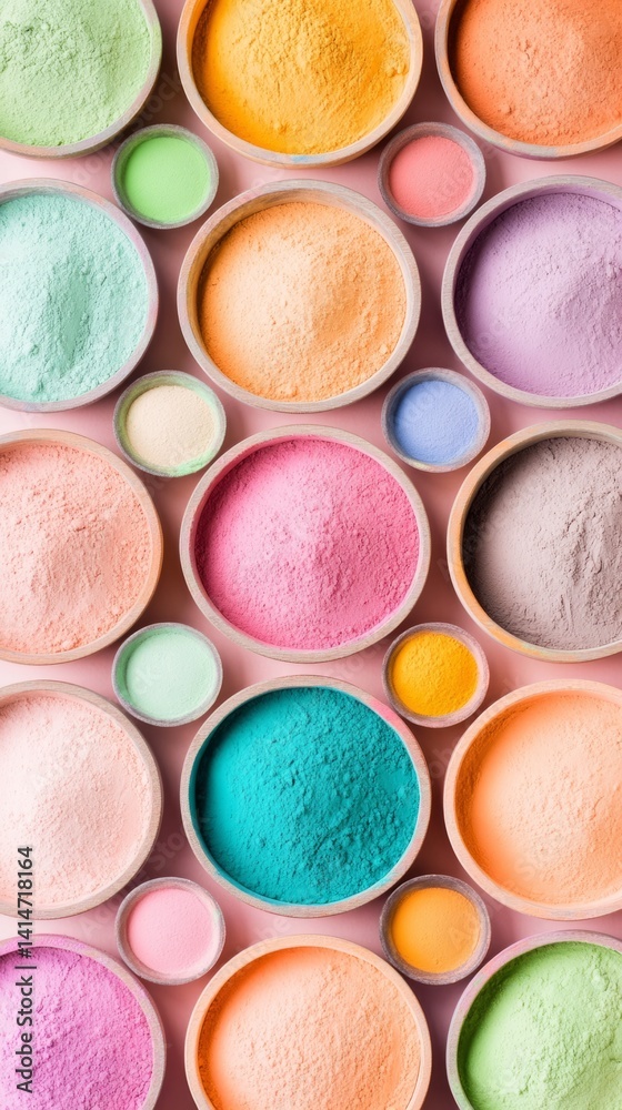 Naklejka premium Minimalist Pastel Color Ring Tones, Flat Lay Arrangement, Creative Background, Lifestyle Concept