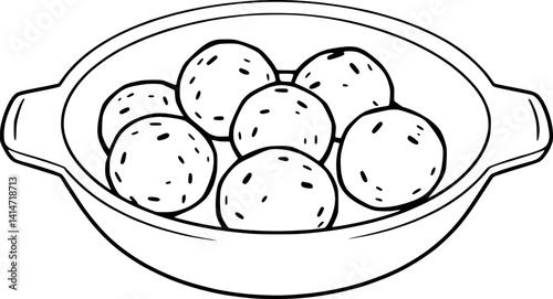 Line Drawing Of Meatballs In A Serving Dish