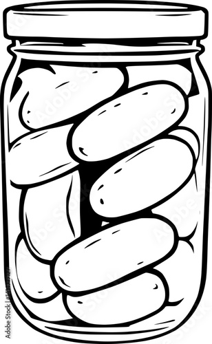 A Glass Jar Filled With Pickled Cucumbers Line Art Design