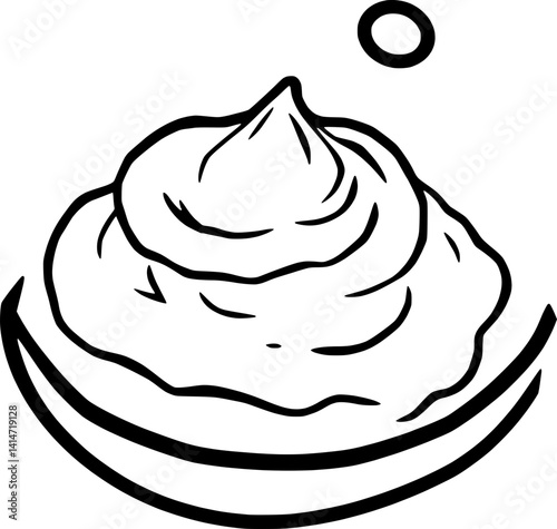 Whipped Cream Dessert Topping in Bowl Line Art Style