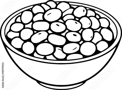 A Bowl of Round Beans Simple Line Drawing Illustration