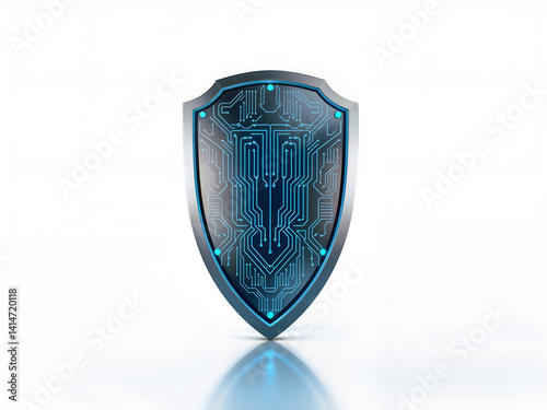 Obraz na płótnie Blue circuit shield symbolizing digital protection and cybersecurity concept. Generative AI w salonie