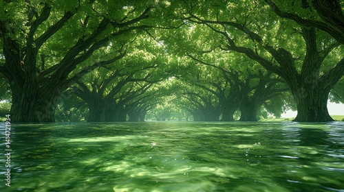 Lush Green Tunnel Through Water