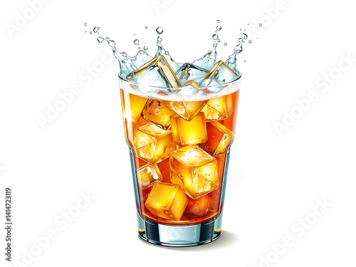 Obraz na płótnie Refreshing glass of soda with ice cubes splashing out. Generative AI w salonie