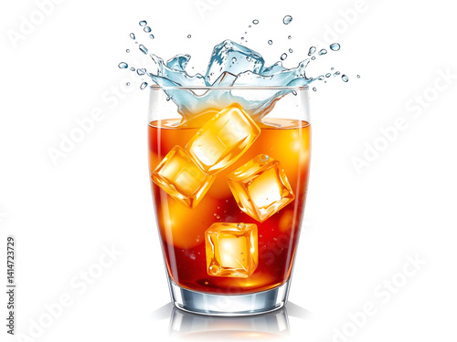 Obraz na płótnie Refreshing glass of soda with ice cubes splashing out. Generative AI w salonie