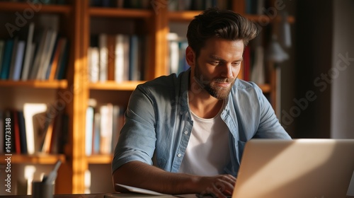 Man Typing Notes on Laptop by Window