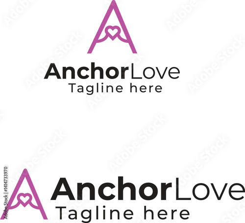 AnchorLove -  Purple Romantic Nautical Logo Design Template for Couples and Businesses