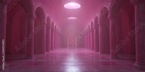 Pink Columned Hallway Interior