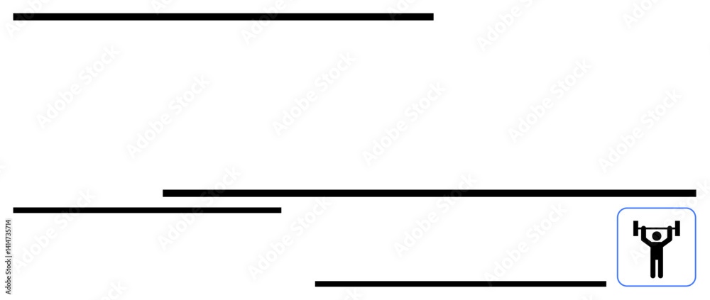 Person holding a barbell, surrounded by parallel lines symbolizing progress, movement, growth, and goals. Ideal for fitness, strength, perseverance, dedication progress personal growth flat simple Person holding a barbell, surrounded by parallel lines symbolizing progress, movement, growth, and goals. Ideal for fitness, strength, perseverance, dedication progress personal growth flat simple