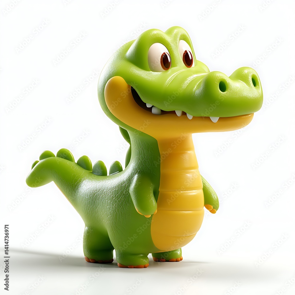 Fototapeta premium A cheerful, cartoonish green crocodile toy with big eyes and a friendly smile.