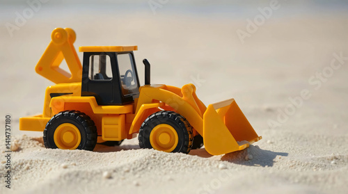 Toy bulldozer on beach sand