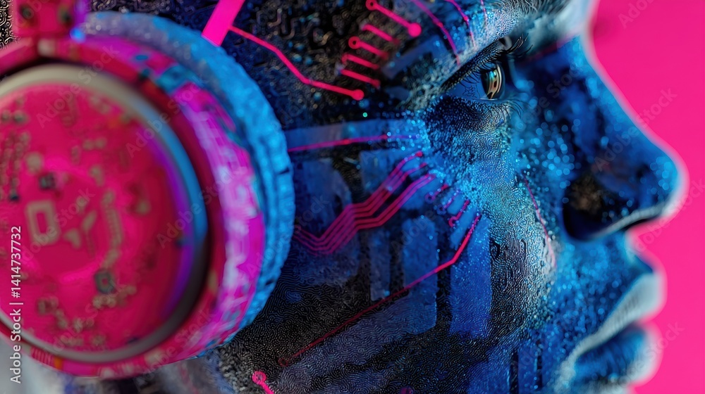 Futuristic ai assistant with neon accents and data visualizations