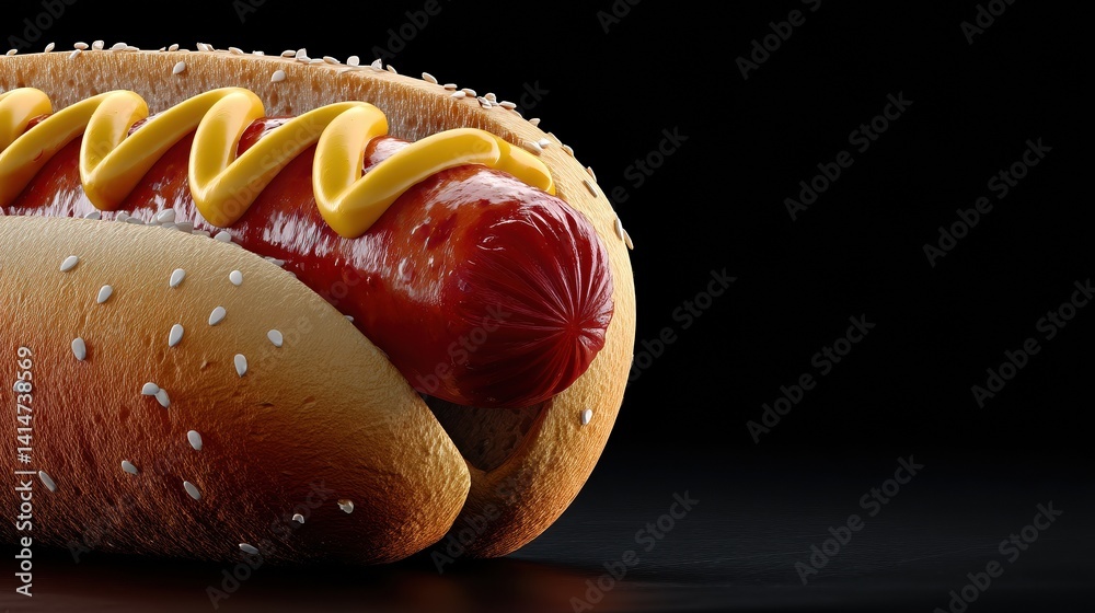 Brilliantly rendered hot dog against a black background