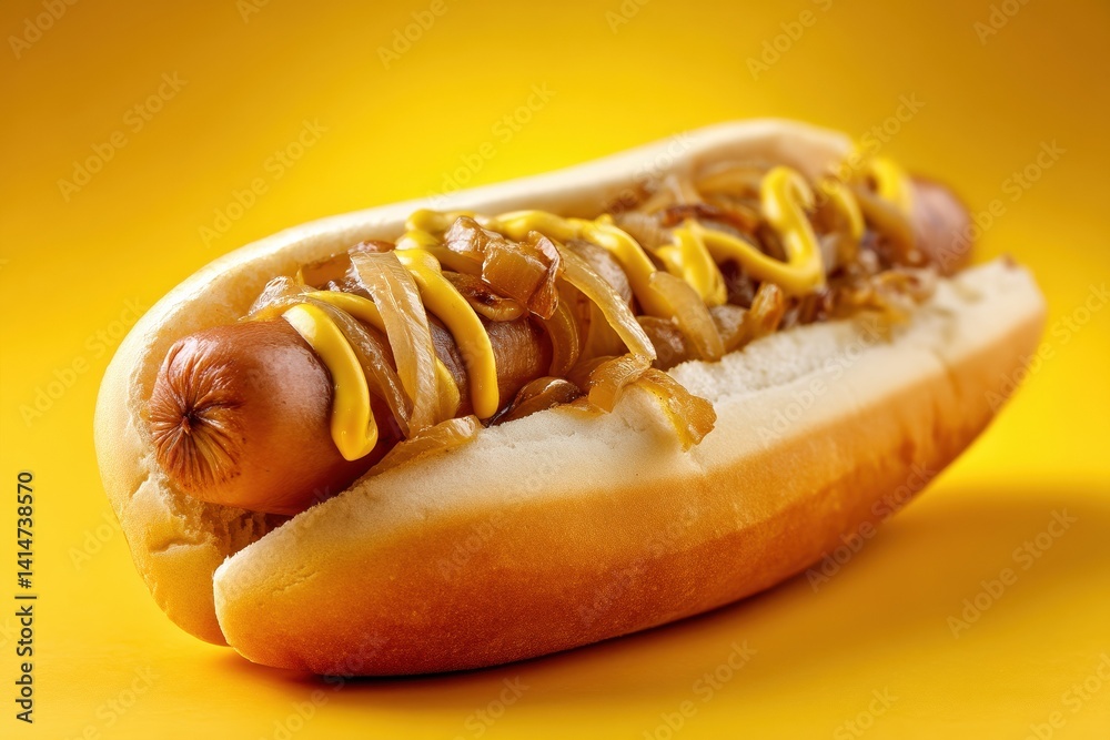 Classic hot dog delight on yellow a tasty visual treat