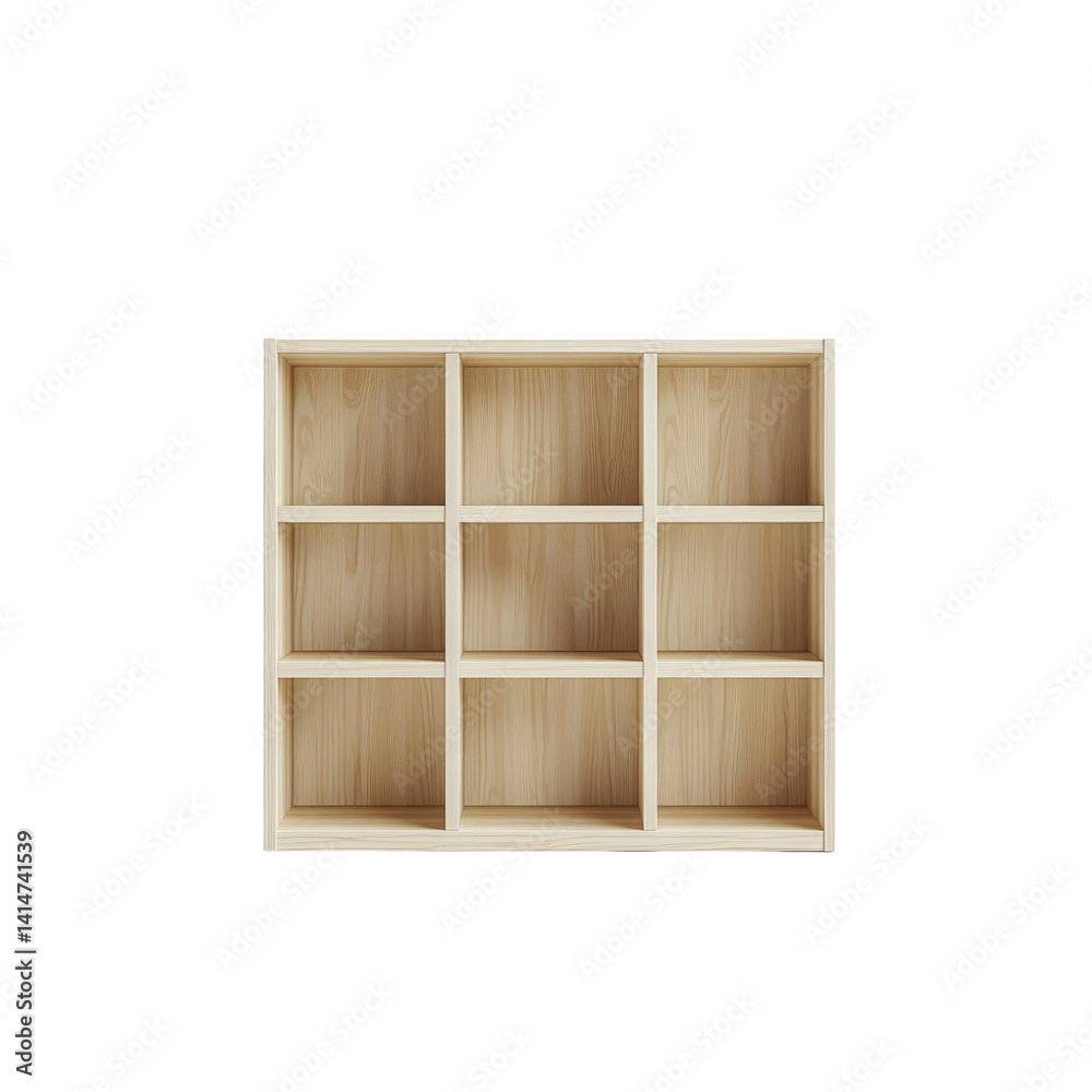 Empty Light Wooden Cube Shelf Unit Against Transparent Background