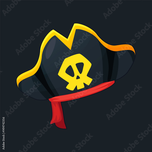 Pirate Hat. . Vector illustration of Pirate hat with scull. Game icon in pirate theme