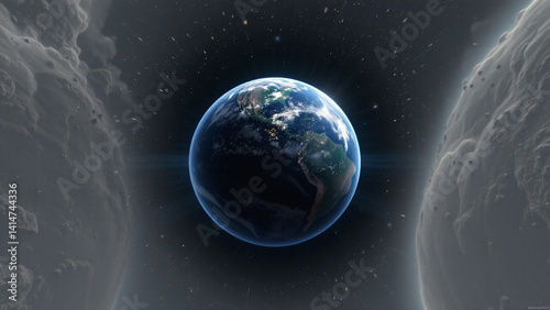 A sphere suspended in the darkness of space, demonstrating the features of a world from an orbital view