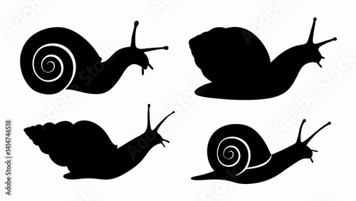 set of snail silhouette vector on white background