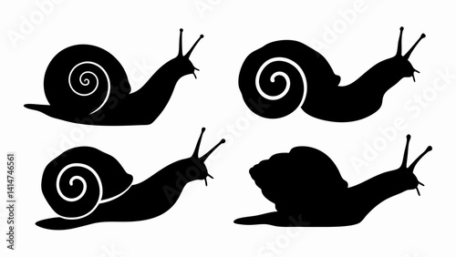 set of snail silhouette vector on white background