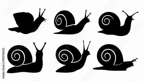 set of snail silhouette vector on white background