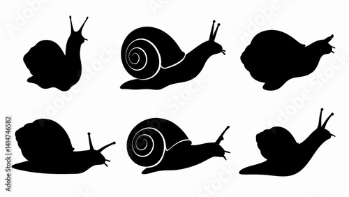 set of snail silhouette vector on white background