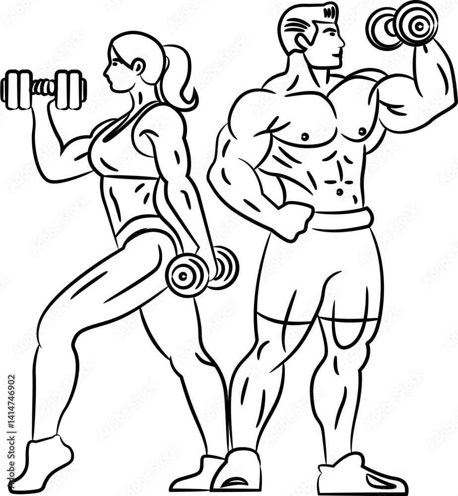 Fototapeta premium Line art ,Icon logo, couple Exercise & Wellness, graphic design ,stroke, drawing, 