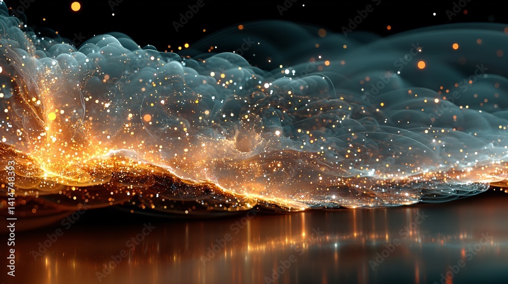 Obraz premium Abstract glowing waves with shimmering lights in dark background