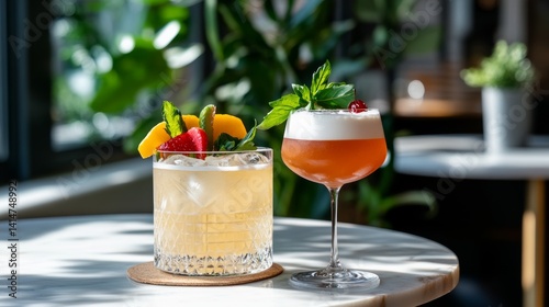 Two Refreshing Cocktails with Fruit Garnish