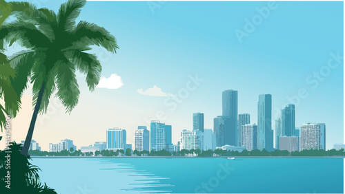 Miami skyline at daytime with downtown skyscrapers as a vector illustration.eps