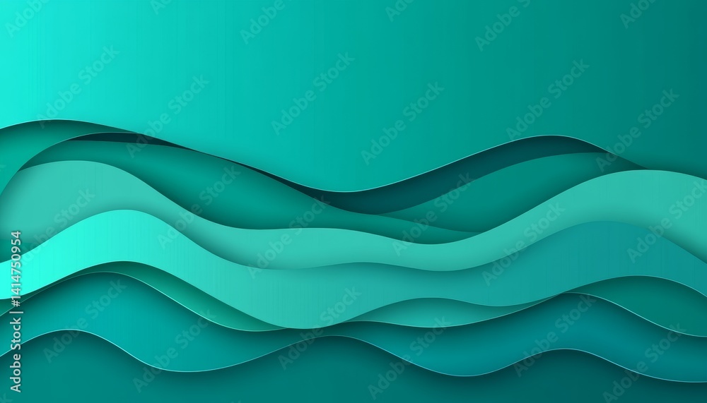 Abstract Green Paper Cut Wave Pattern, Layered Papercraft Art Design With Abstract Shapes