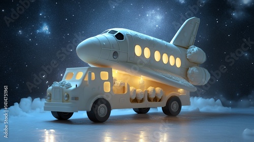 Futuristic mobile home showcasing sleek design with illuminated features in a visually striking environment