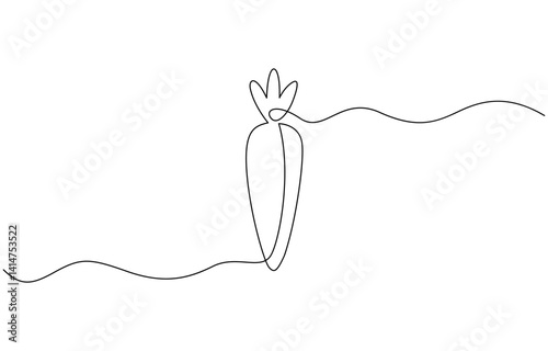 Carrot in one continuous line drawing of vector illustration, Carrot in one continuous line drawing of vector illustration, Simple carrot in continuous one line art.