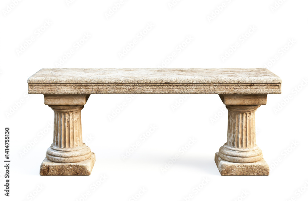 Fototapeta premium Stone bench with a column, isolated on a white background,