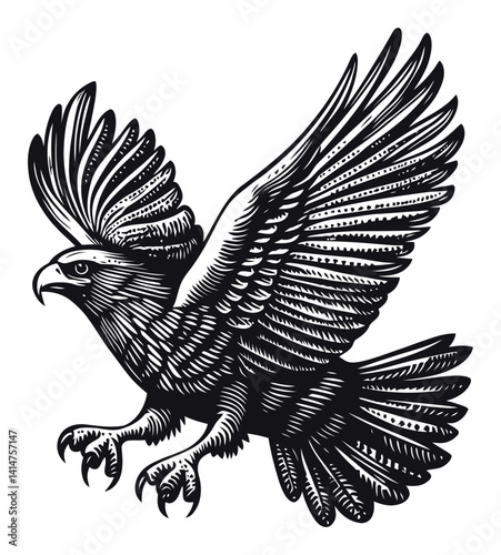 Majestic Eagle Engraving in Vintage Woodcut Style Artwork