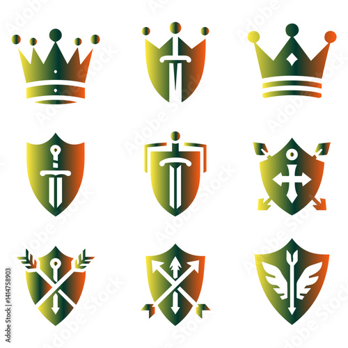 Phenomenal gold-plated vintage heraldry showcasing shield, crown, and swords elegant vector