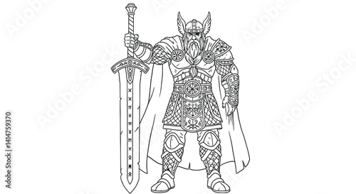 Line Art Drawing God Tyr Showing Lost Hand Binding Fenrir Sacrifice Norse Mythology Warrior Justice Sketch
