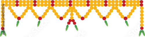 Yellow Orange Marigold Flower Garland. Traditional Indian Flower Garland Vector Illustration (Royalty Free)