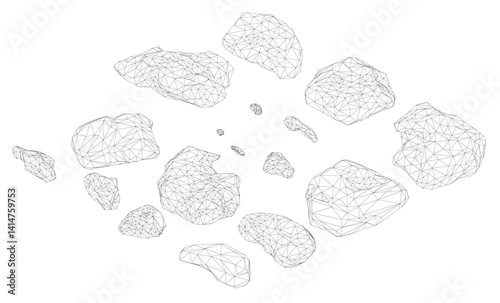 A close up of a rock with a few other rocks in the background. The rocks are scattered and appear to be broken. Isometric view
